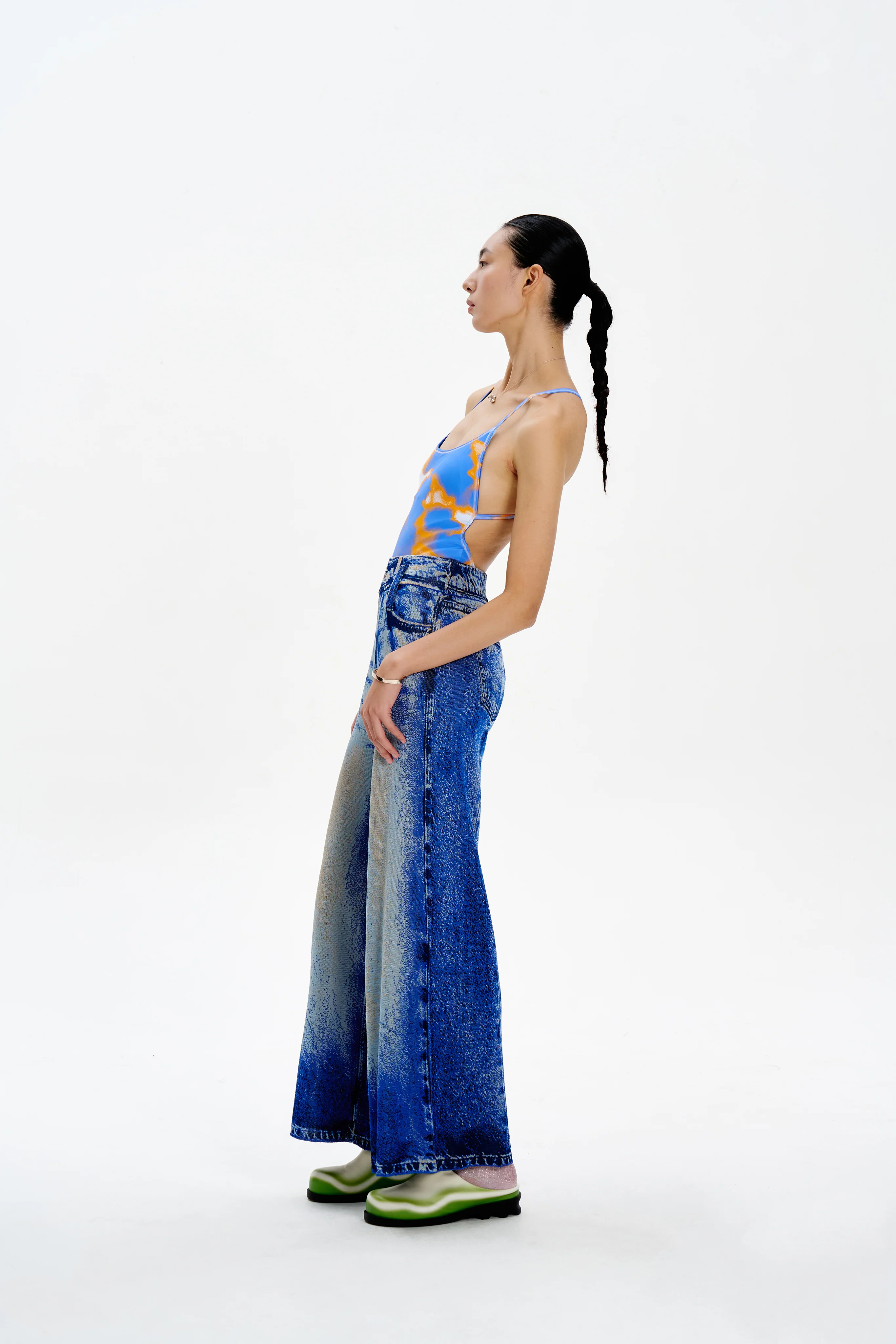 ARIA DENIM PRINT WIDE LEG PANTS