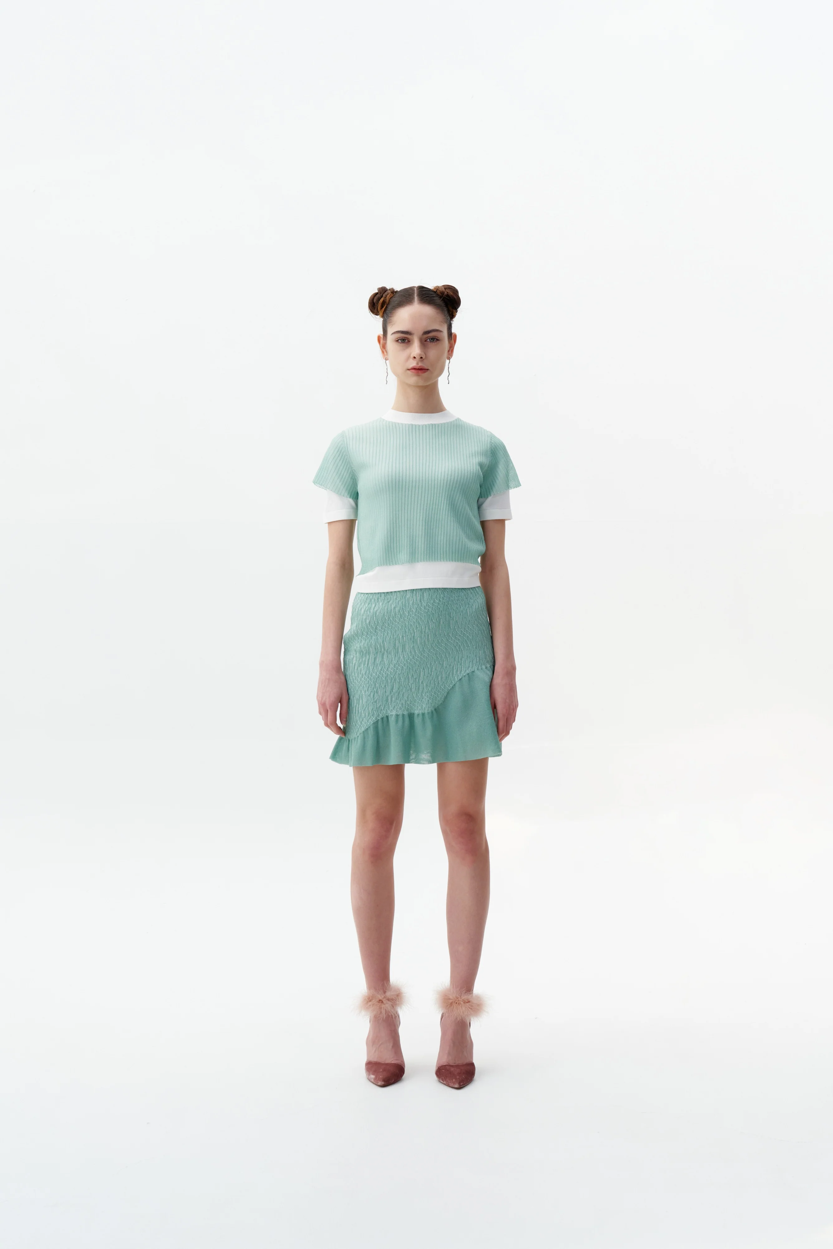 CALIBAN 3D-BUBBLE RUCHED WAVY MINI SKIRT