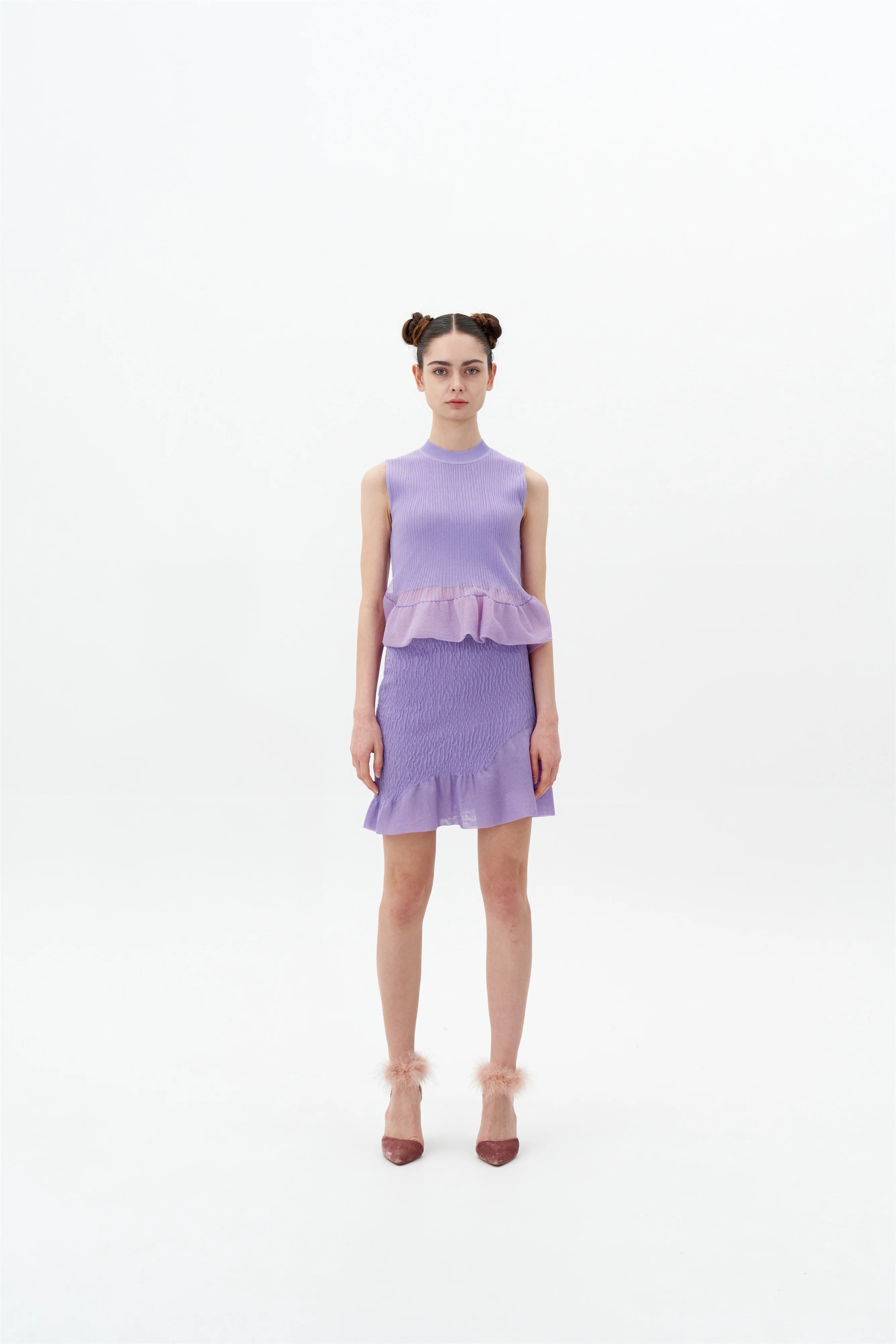CALIBAN 3D-BUBBLE RUCHED WAVY MINI SKIRT