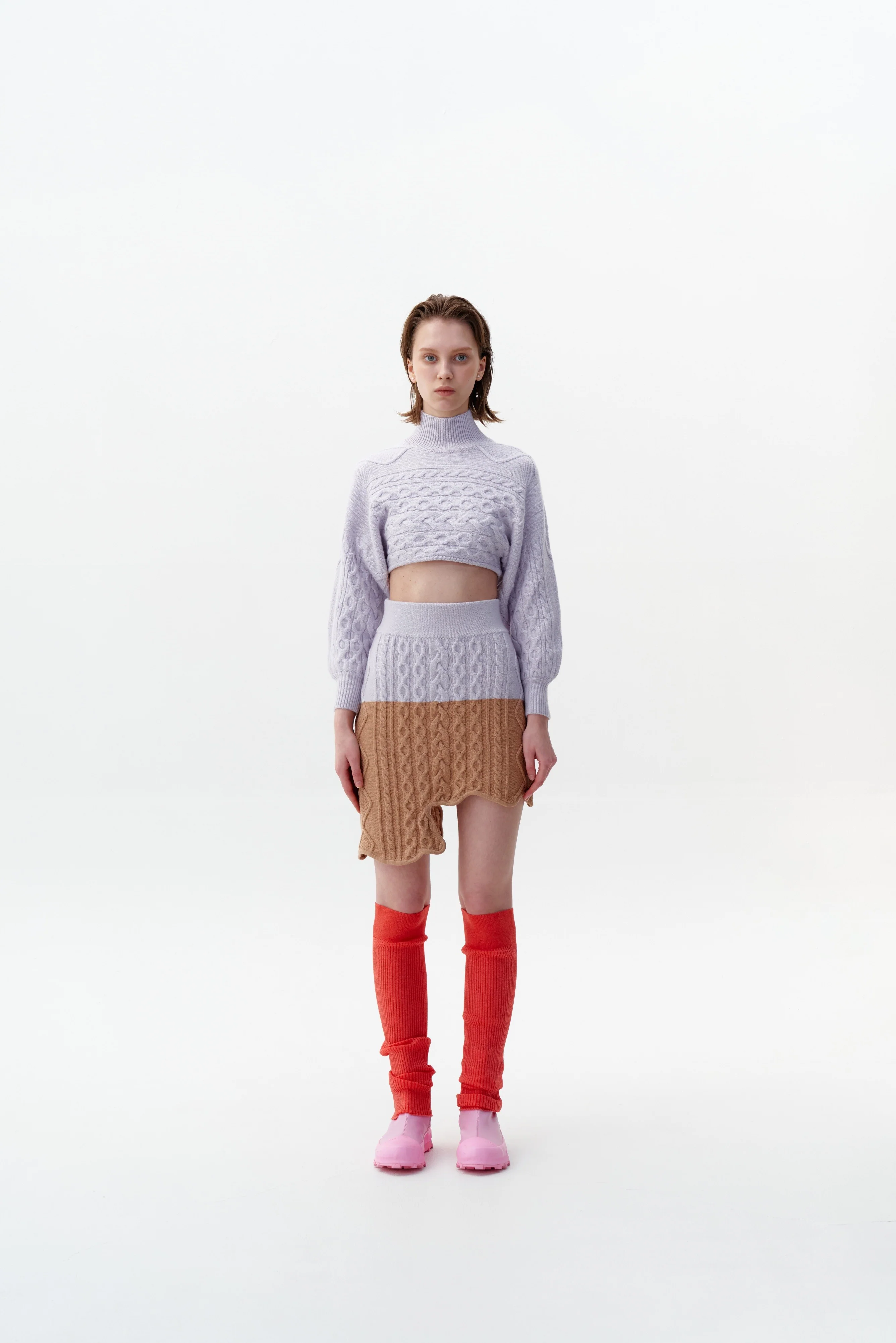DIA MIXED CABLE KNIT WAVY MINI SKIRT