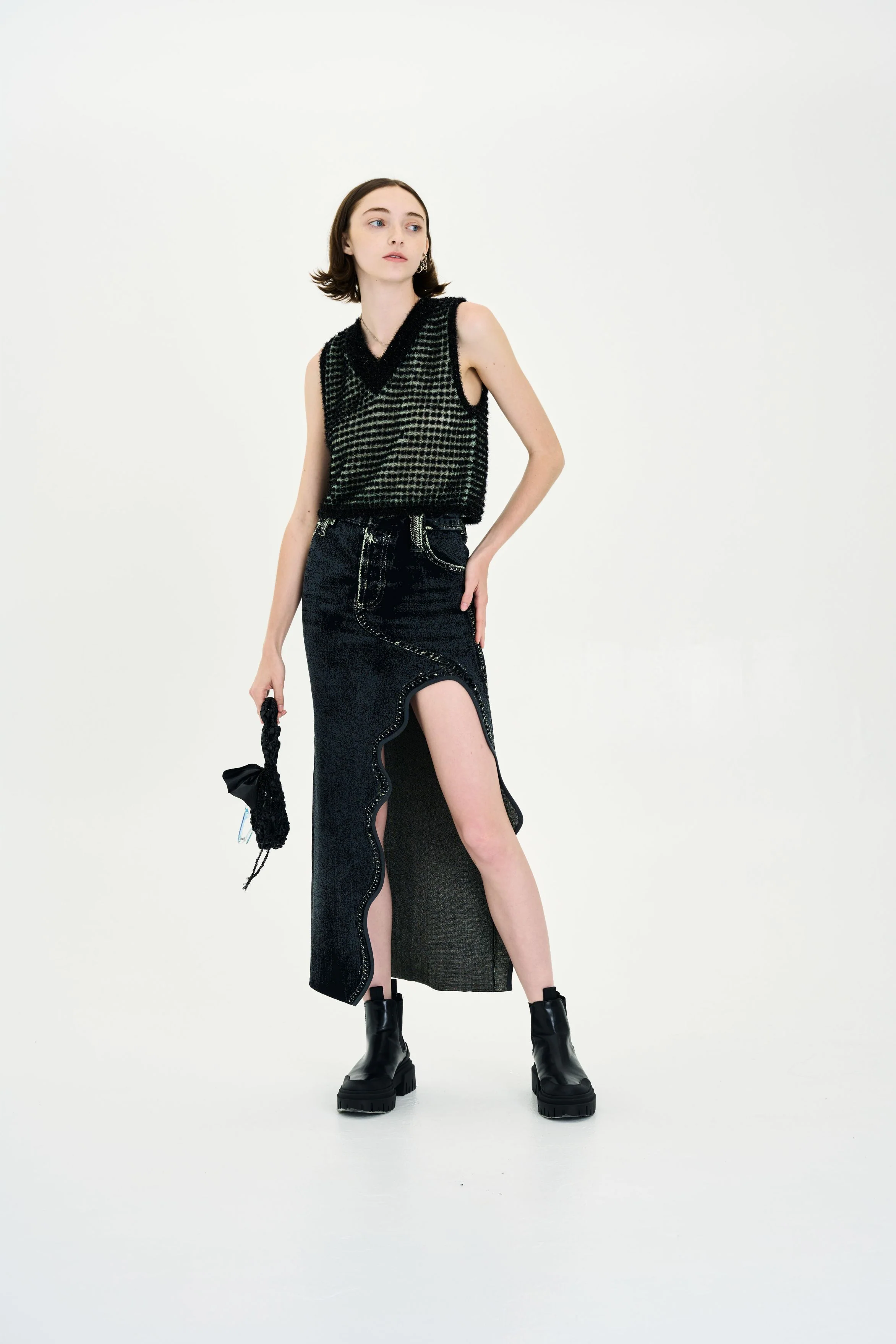 LILY DENIM PRINT WAVY LONG SKIRT - Image 2