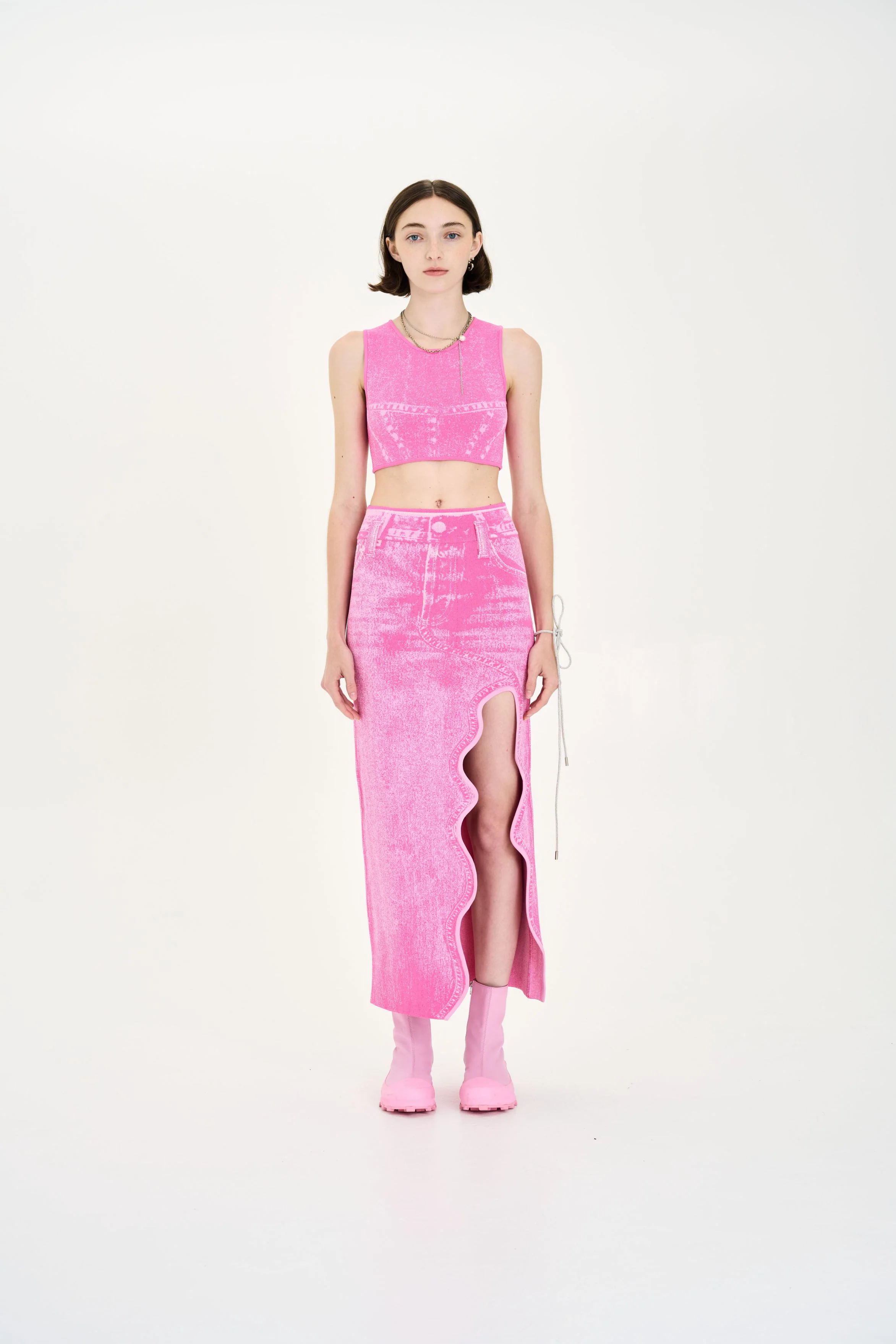 LILY DENIM PRINT WAVY LONG SKIRT - Image 5
