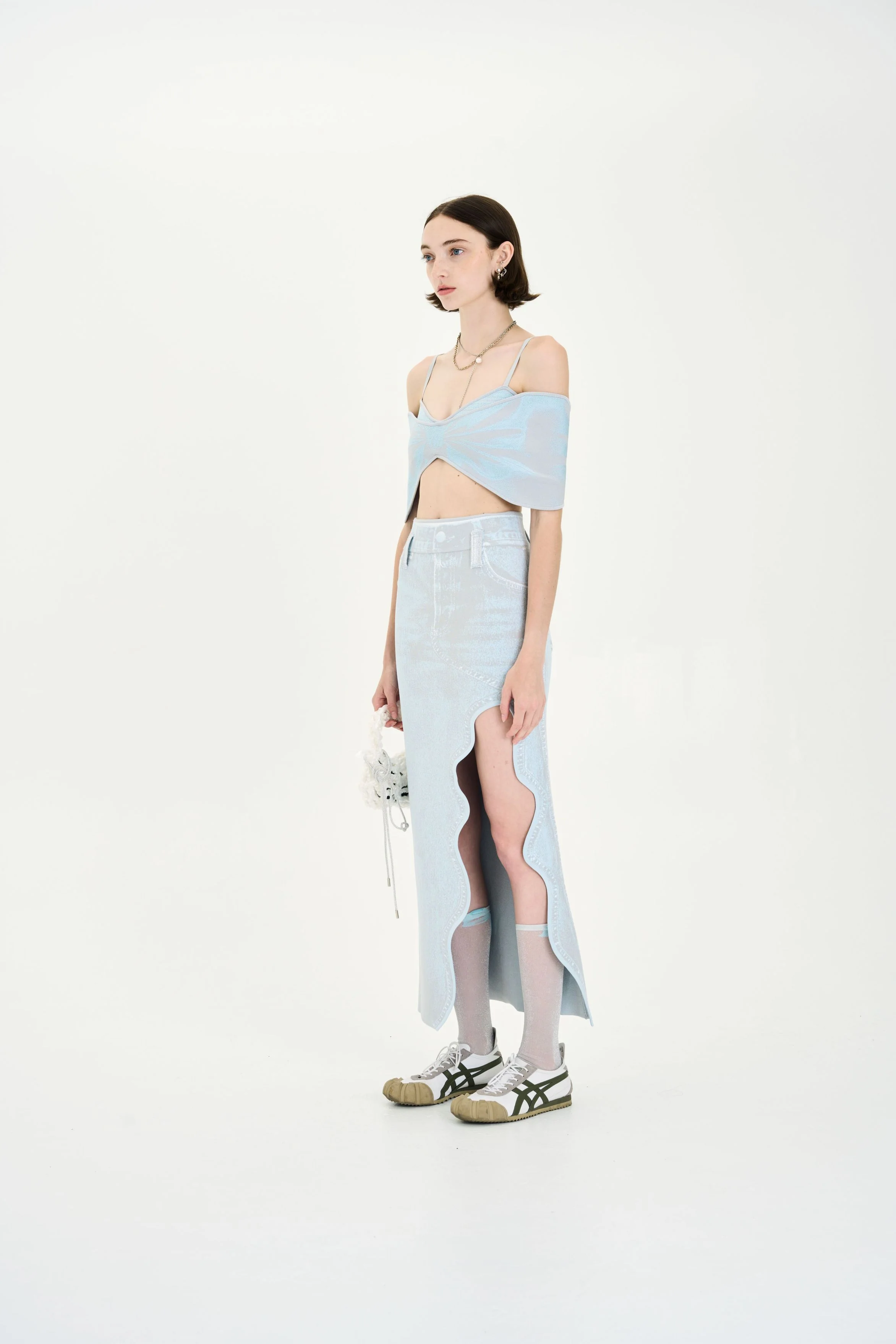 LILY DENIM PRINT WAVY LONG SKIRT - Image 4