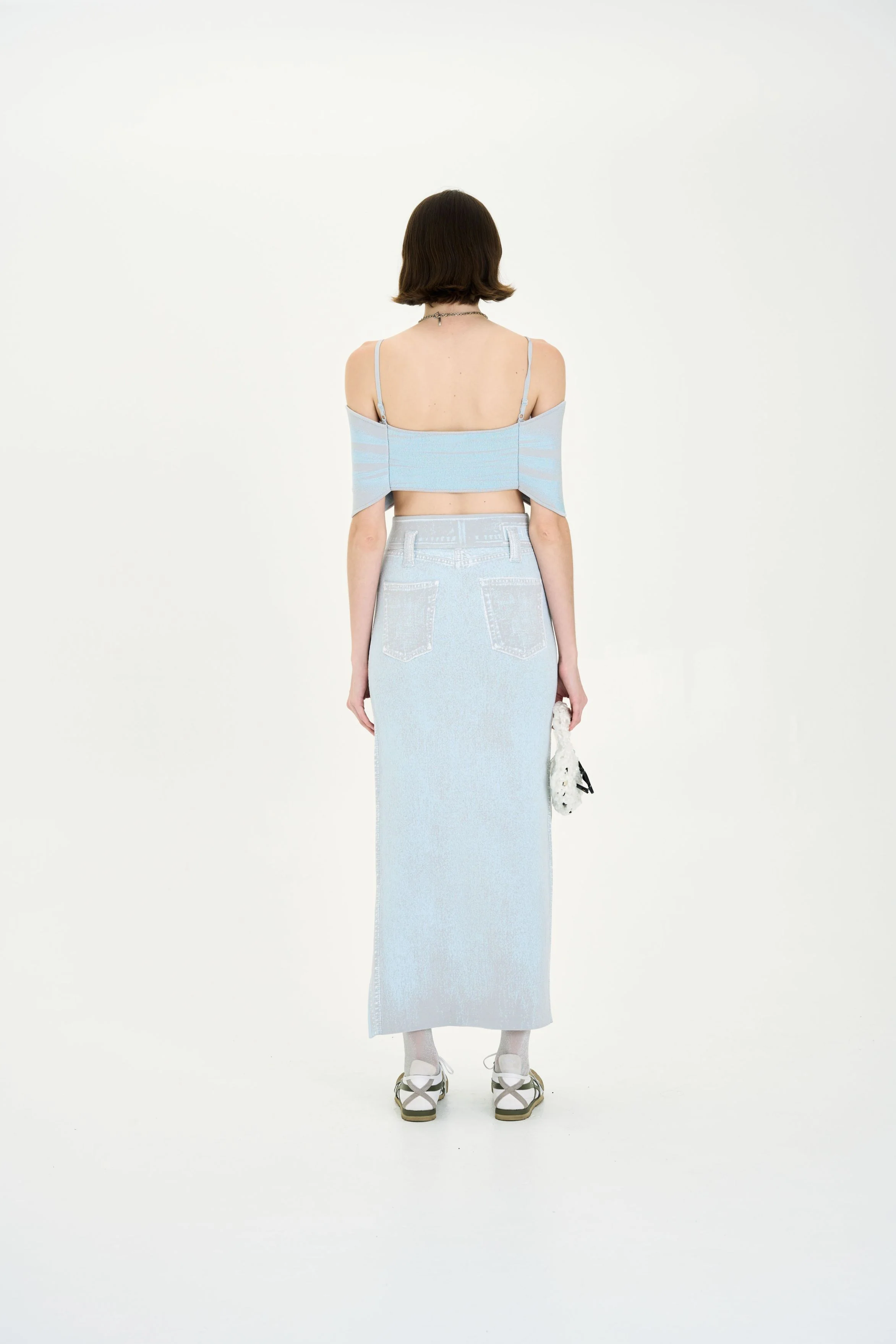 LILY DENIM PRINT WAVY LONG SKIRT - Image 5