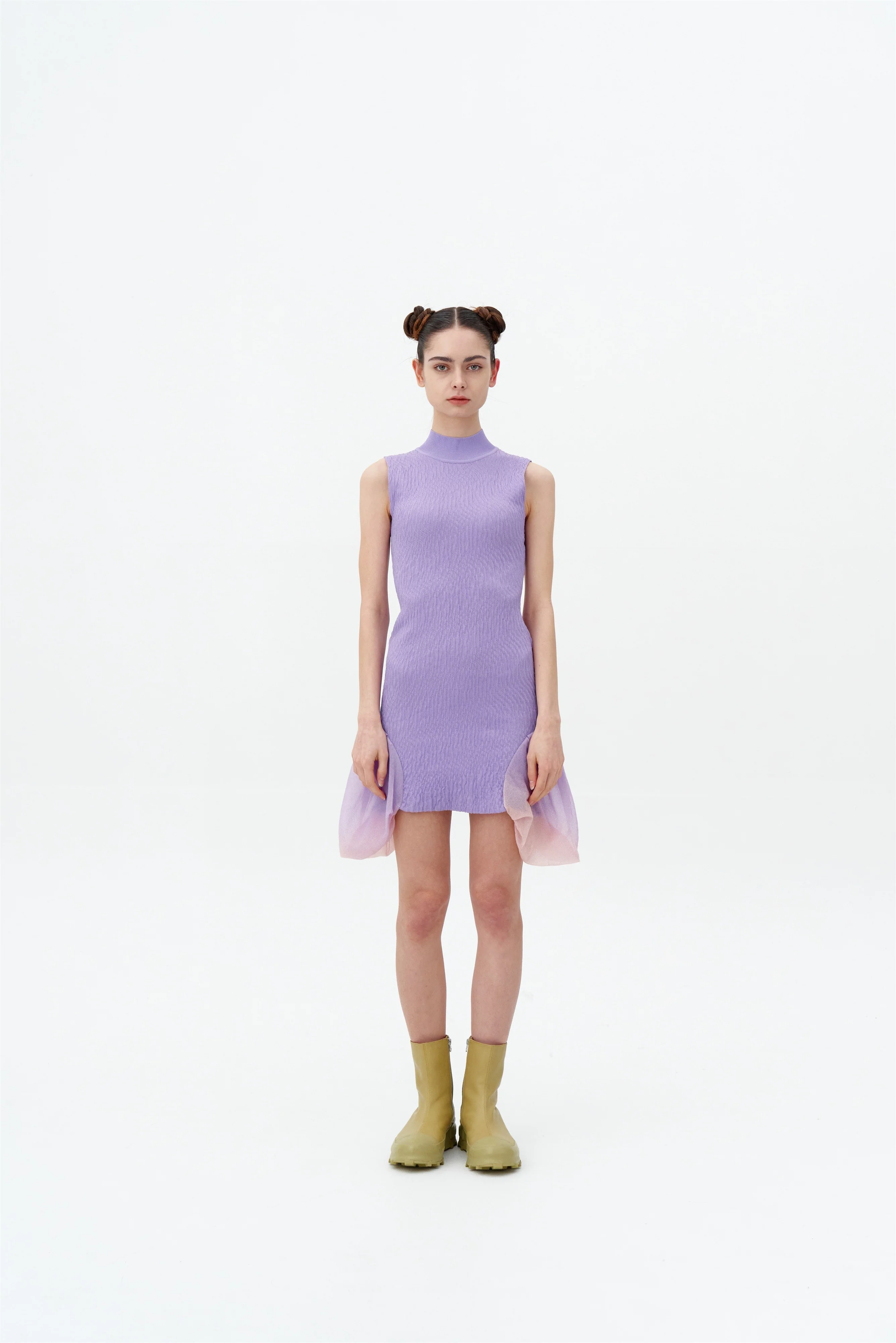 PORTIA 3D-BUBBLE RUCHED SLEEVELESS DRESS