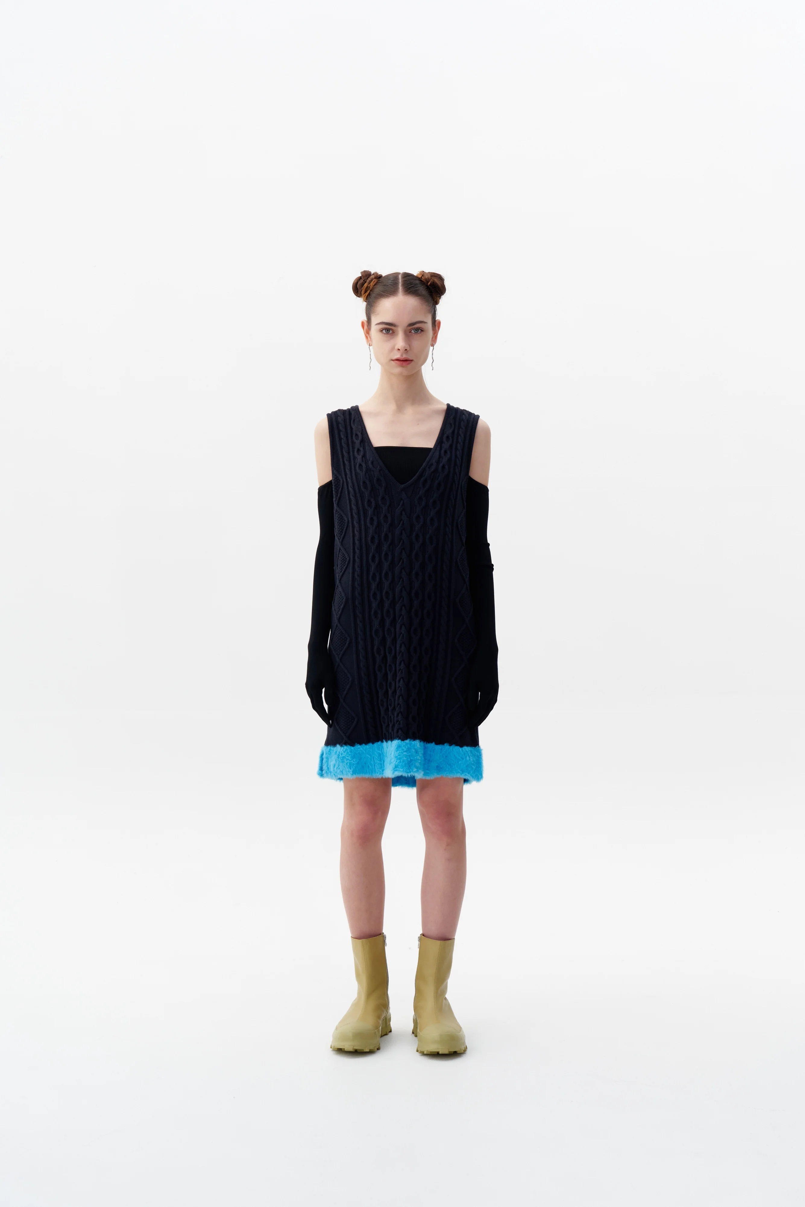 THEBE MIXED CABLE KNIT TANK DRESS
