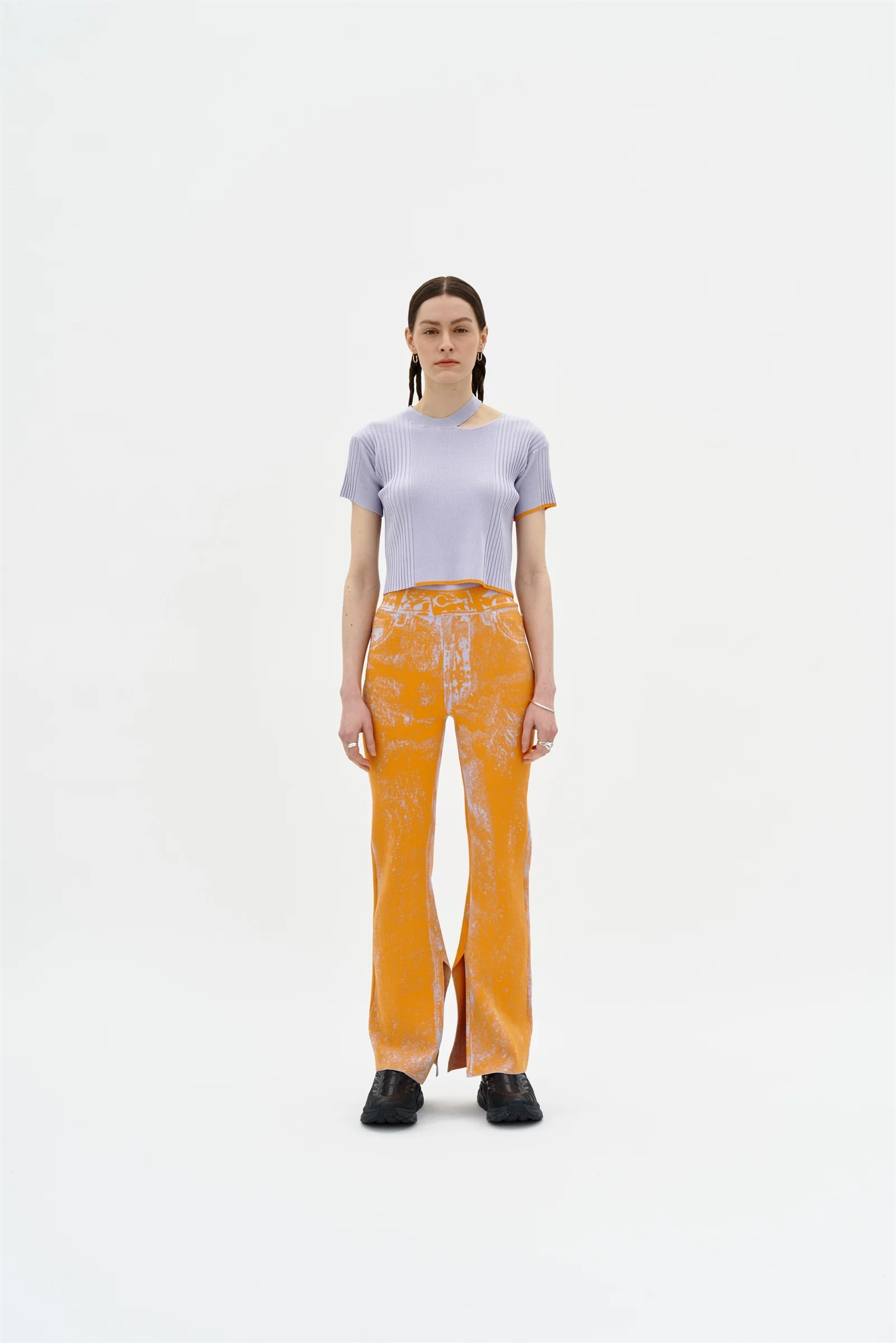 TOBY SKINNY FAKE DENIM PANTS WITH SLIT